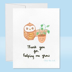 Carte Merci de m'avoir aidé à faire pousser une chouette Carte de remerciement pour le professeur Carte de soutien à moi Carte de plante chouette