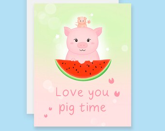 Cute Love Card, Pig Love you Card, Pig Card, Pig Valentine's Day Card, Missing You Card