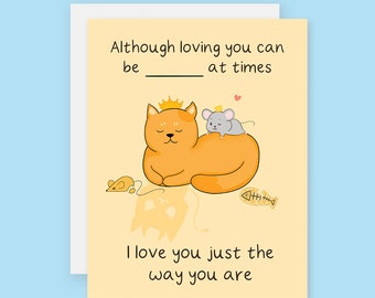 Cute and Funny Cat Card, Customizable I Love You Cat Card