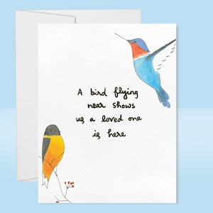 Carte de sympathie, carte de condoléances, carte de deuil, carte de pensée pour vous, colibri, peint à la main