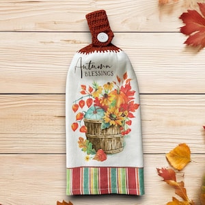 Fall Hanging Kitchen Hand Towels with Crochet Topper, Fall Kitchen Towels, Double Layer Towel, Crochet Top Towel, Dish Towel With Button Top
