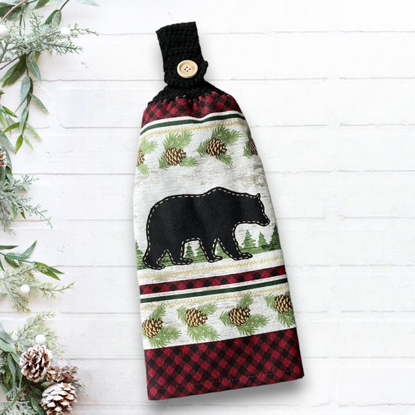 Bear Crochet Top Hanging Kitchen Hand Towels With Button