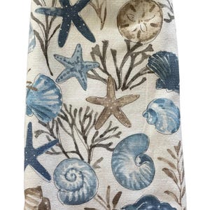 Seashell Crochet Top Kitchen Dish Towel, Coastal Blue with Hanging Loop image 5