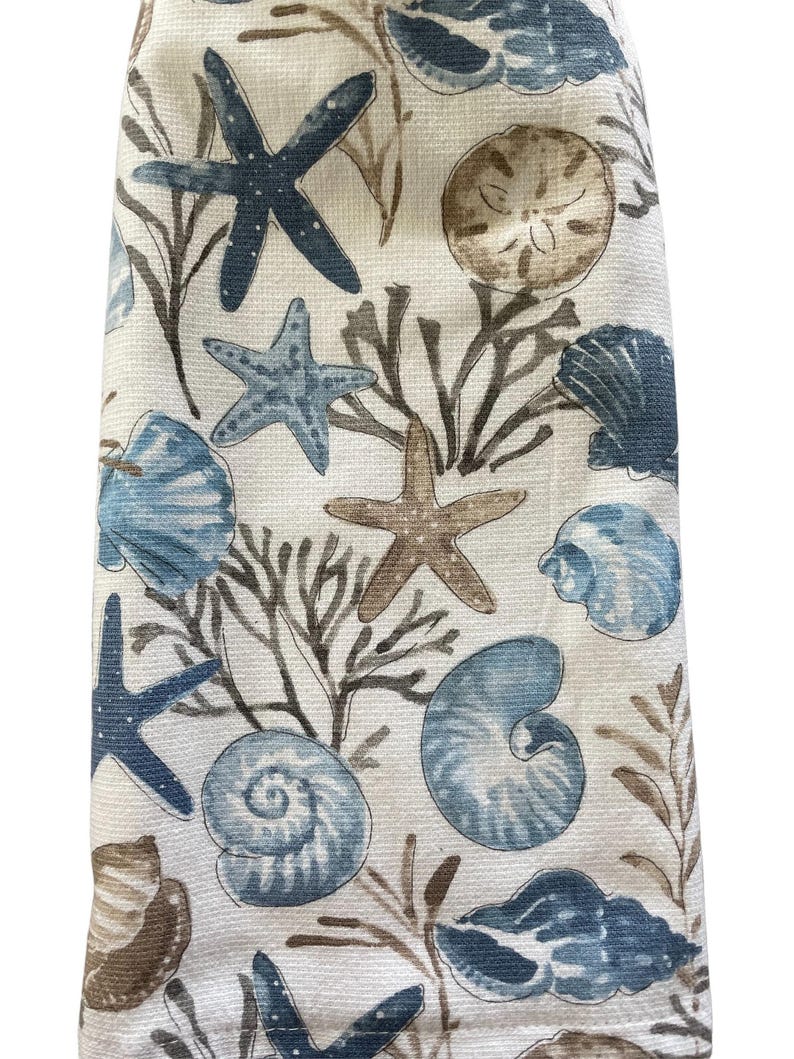 Seashell Crochet Top Kitchen Dish Towel, Coastal Blue with Hanging Loop image 5