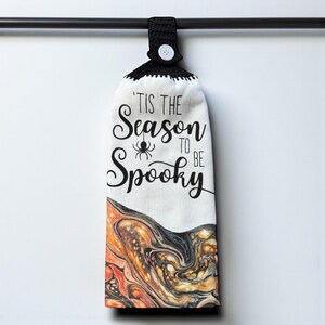 Linges de cuisine d&#39;Halloween avec impression effrayante « C&#39;est la saison à venir », décoration d&#39;automne