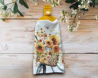 Ręcznik kuchenny w kształcie roweru słonecznikowego z szydełkową górą, dwuwarstwowe ściereczki do naczyń