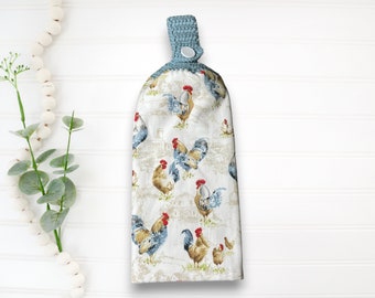 Farm Crochet Top Kitchen Hand Towel, Decorative Hanging Dish Towels
