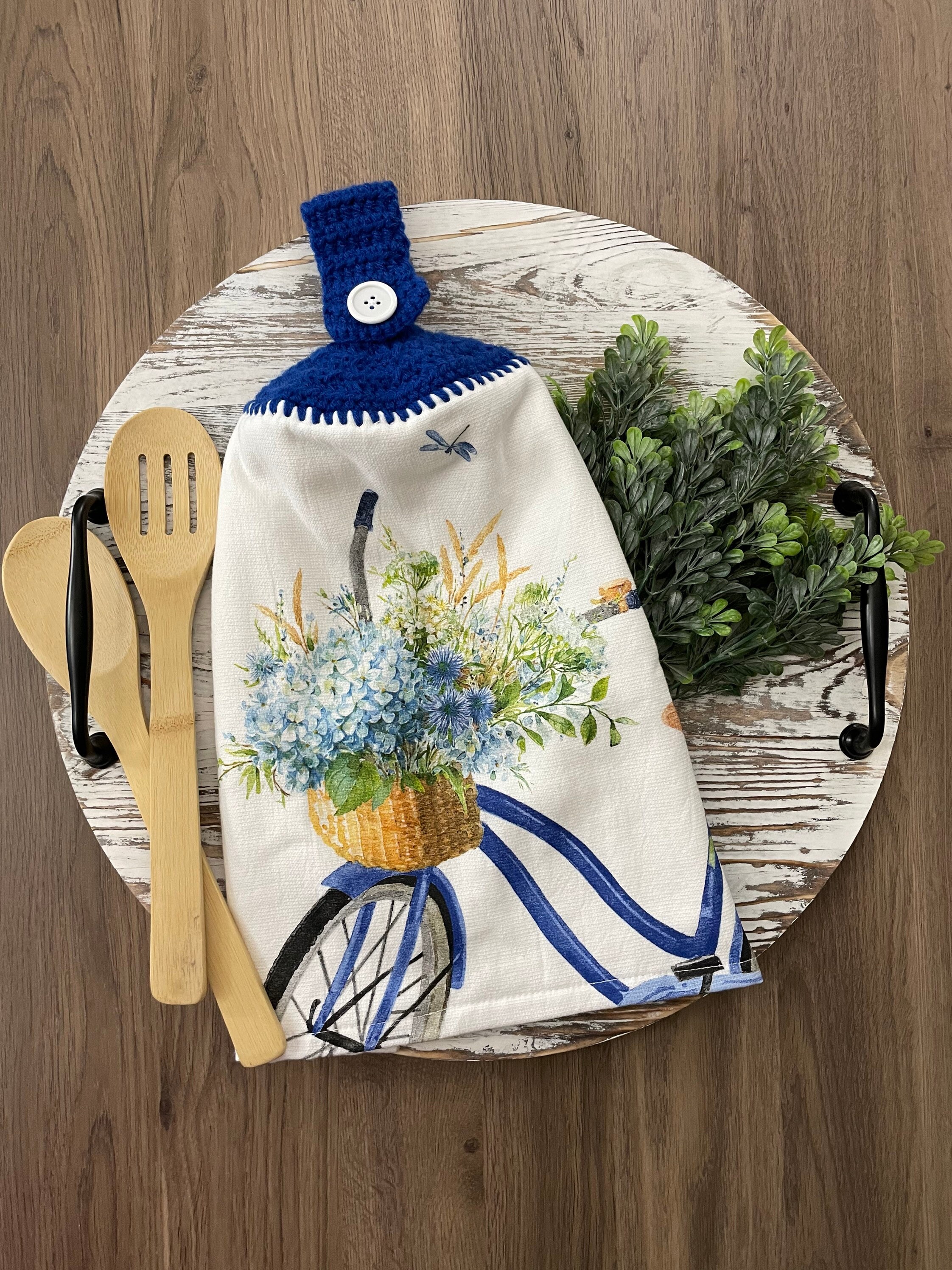 Hanging Dish Towel With Button Loop Double Crochet Kitchen Etsy
