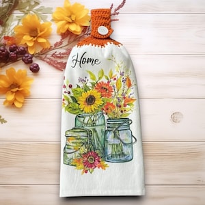 Fall Kitchen Towels, Crochet Top Dish Towel, Double Layer Absorbent Towels, Hanging Oven Door Towels, Fall Decor, Sunflower Hand Towel