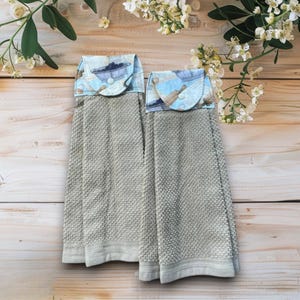 Hanging Kitchen Tea Towels Set, Beige Dish Towel with Baking Print Fabric, Oven Door & Stove Handle Towels, Hanging Loop, Housewarming Gift