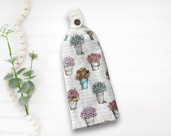Spring Floral Hanging Kitchen Hand Towels With Crochet Top