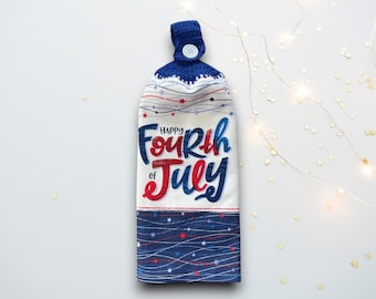Patriotic Hanging Kitchen Hand Towel with Crochet Top, Memorial Day, Fourth of July Gift