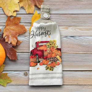 Farmhouse Hanging Dish Towels With Crochet Topper, Decorative Fall Hand Towel With Holder, Fall Home Decoration, Cute Kitchen Gift