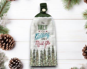 Dwuwarstwowy wiszący ręcznik kuchenny Woodland z szydełkową górą, ręczniki w stylu chatkowym