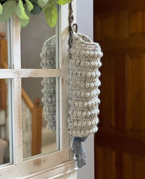 Crochet Plastic Bag Dispenser | Boho Kitchen Storage Organizer | Reusable Baggie Holder