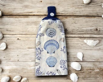 Seashell Crochet Top Kitchen Hand Towel: Coastal Decor