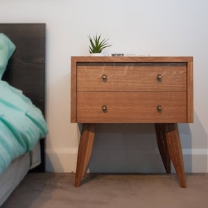 Mid century modern, scandinavian design, bedside table, end table, side table, nightstand with drawers, solid oak wood