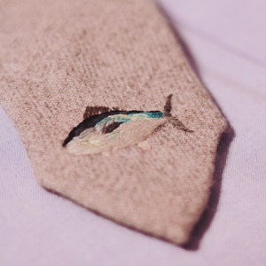 Hand Embroidered Fish Men's Wool Knit Skinny Tie