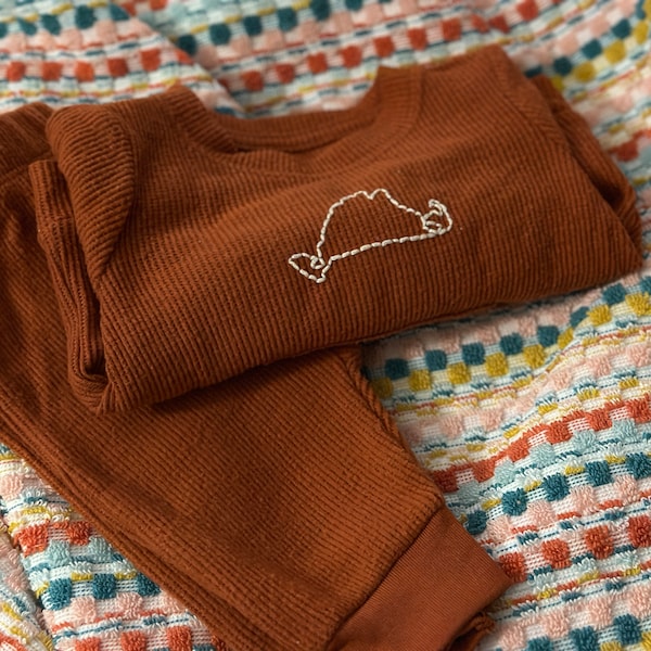 Hand Embroidered Martha's Vineyard Baby Tracksuit - READY TO SHIP