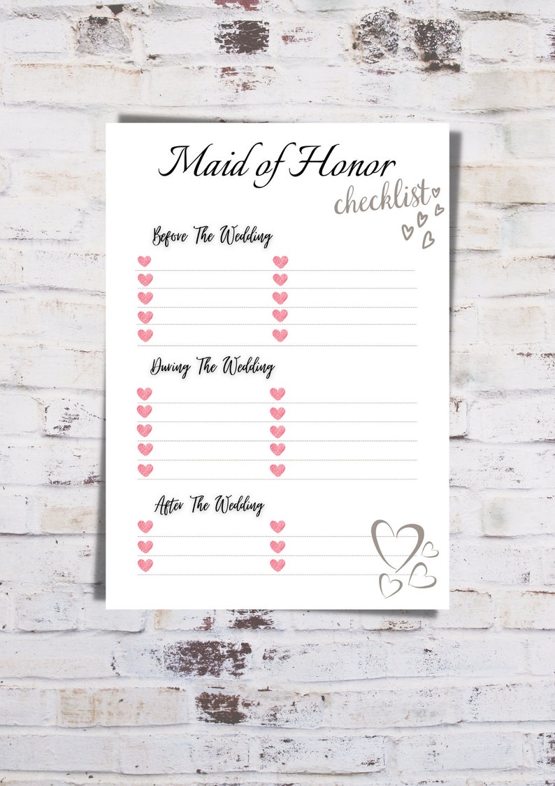 Checklist for Maid of Honor Printable - Etsy