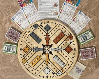Faster Track Compass Theme Wooden Board – Family Board Game (15" Round) Bundle! All you need to play!