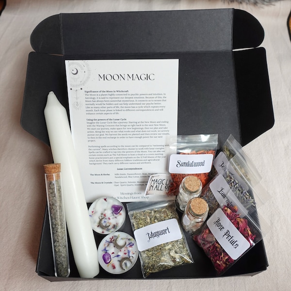 Moon Kit  Vollmond Ritual Kit |  Beginner Witch Kit Lunar Magic Beginner Kit Lunar Phases | Anfänger Kit mit Mondphasen, Hexe, Witch Gift