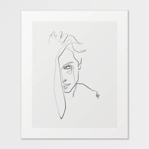 Puede incluir: Dibujo de línea de un rostro con una sola lágrima corriendo por la mejilla. La persona mira hacia un lado y tiene la mano en la cabeza.