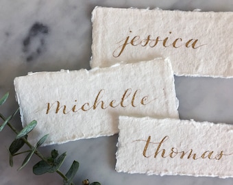 Custom Calligraphy Place Cards on Handmade Paper // Escort Cards // Weddings // Modern Calligraphy