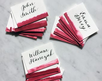 Custom Calligraphy Place Cards with Watercolor Wash // Escort Cards // Weddings // Modern Calligraphy