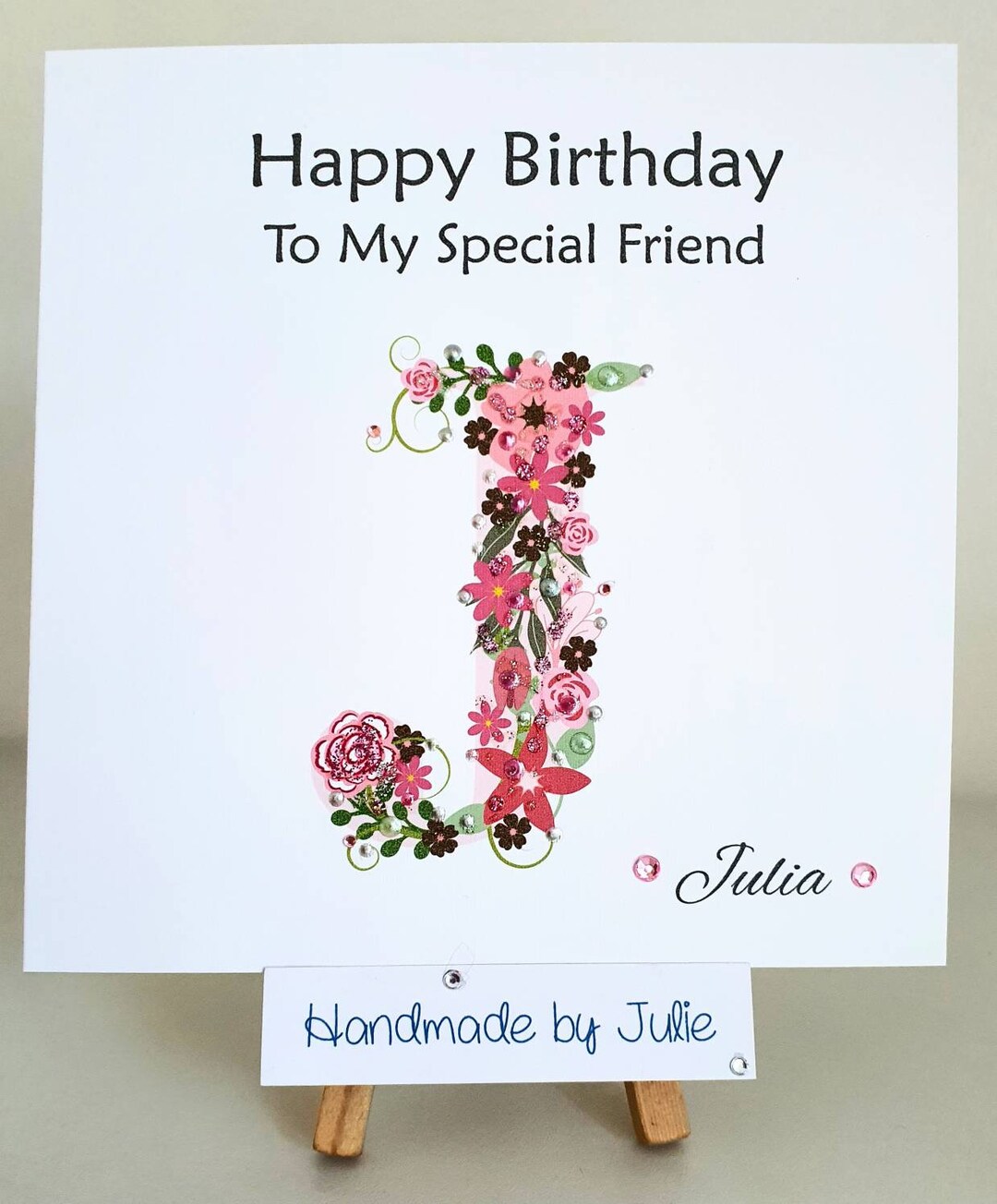 Handmade Floral Letter Birthday Card for Friend: Personalised/glitter ...