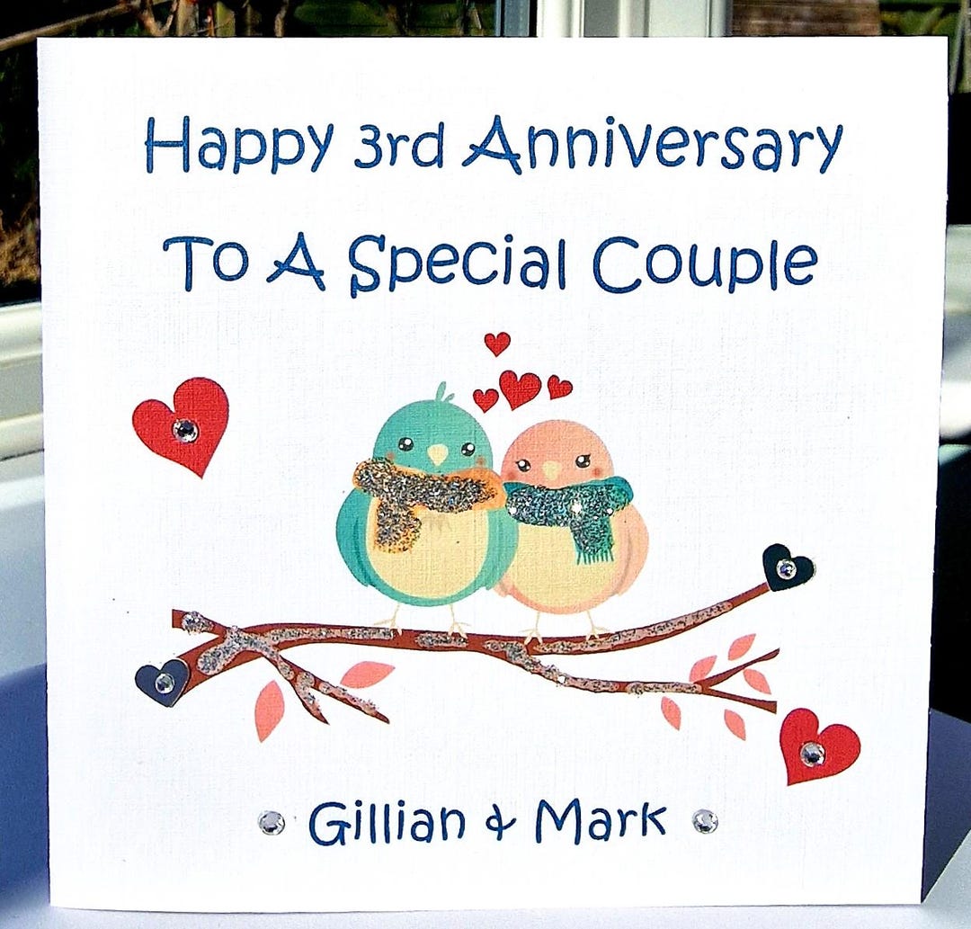 Personalised Love Birds Anniversary Card: Handmade/special Couple ...