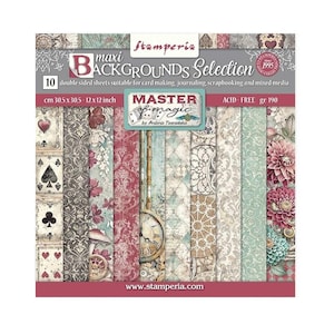Bloc de papel para álbumes de recortes de Stamperia Master of magic Backgrounds, 12 x 12