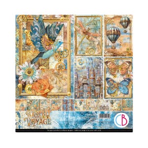Ciao Bella Esprit de Voyage 12x12 Scrapbook Paper Pad – 12 Double-Sided Sheets – Steampunk Travel Theme for Cardmaking