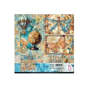 Ciao Bella Esprit de Voyage 8x8 Scrapbook Paper Pad – 12 Double-Sided Sheets – Steampunk Travel Theme for Cardmaking