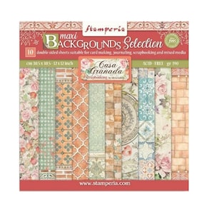 Bloc de papier scrapbooking 12x12, sélection d'arrière-plans Stamperia Casa Granada