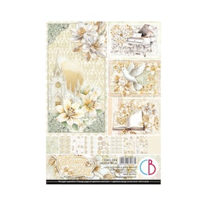 Bloco de papel para scrapbook Ciao Bella Blessing Day A4 – 9 folhas frente e verso – Temas religiosos e florais para fazer cartões