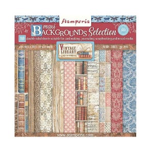 Stamperia Vintage Library BackGrounds Selection 12x12 Scrapbook Paper pad