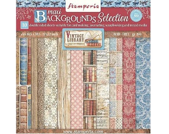 Stamperia Vintage Library BackGrounds Selection 12x12 Scrapbook Paper pad