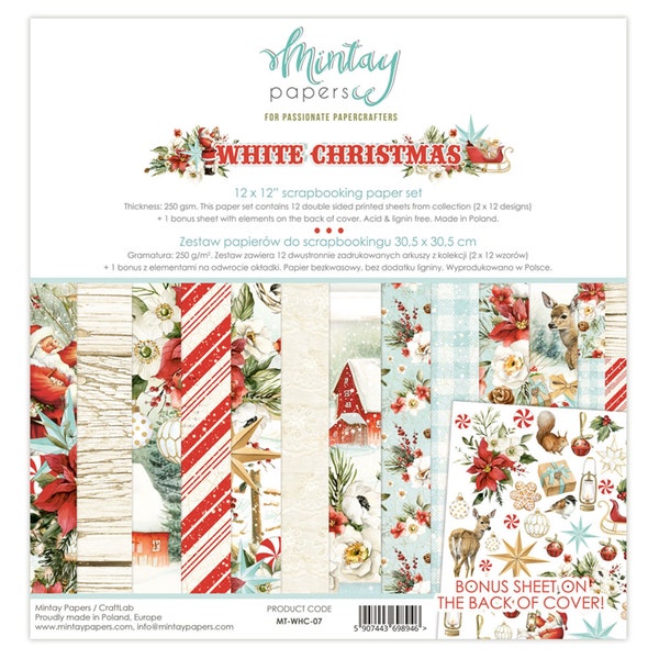 Bloc de papier pour scrapbooking Mintay 12x12 Noël blanc