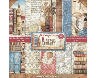 Stamperia Vintage Library 12x12 Scrapbook Paper pad