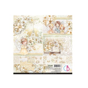 Bloco de papel para scrapbook Ciao Bella Blessing Day 8x8 – 12 folhas frente e verso – Temas religiosos e florais para fazer cartões