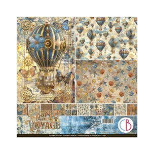 Ciao Bella Esprit de Voyage 12x12 Scrapbook Paper Pad – 8 Double-Sided Sheets – Steampunk Travel Theme for Cardmaking