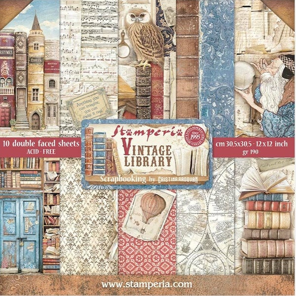 Stamperia Vintage Library 12x12 Scrapbook Paper pad