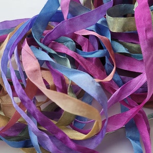 Hand Dyed Silk Habotai Ribbon 7mm- Gelati- per Metre