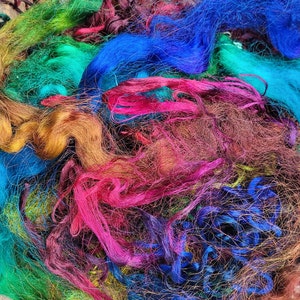Hand Dyed Silk Waste 30g- Rainbow Fish