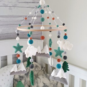 Woodland Nursery Mobile, Mountain Baby Mobile, Forest Crib Mobile, Cot Mobile, Mobile Baby, Mountains Cloud Mobile, Rustic Mobile Nursery