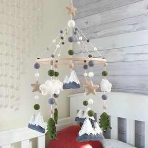 Woodland Baby Mobile, Mountains Nursery Mobile, Cloud Baby Mobile, Crib Mobile, Woodland Mobile, Mountains Cot Mobile, Forest Baby Mobile