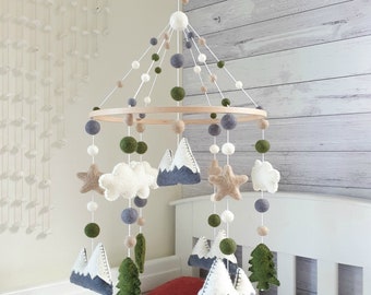 Woodland Baby Mobile, Mountains Nursery Mobile, Cloud Baby Mobile, Crib Mobile, Woodland Mobile, Mountains Cot Mobile, Forest Baby Mobile