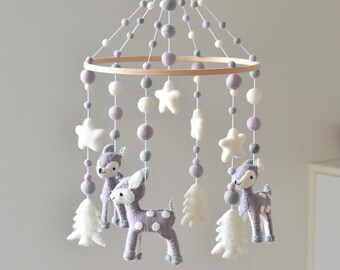 Lavender Deer Baby Mobile, Baby Mobile Woodland, Deer Nursery, Best Pregnancy Gifts, Mobile Woodland, Mountain Mobile, Unique Baby Gift