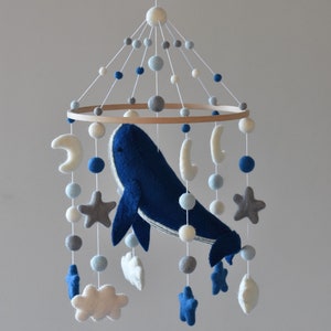 Blue Whale Baby Mobile, Crib Mobile for Baby, Ocean Nursery Mobile, Cloud Mobile, Animals Felt Mobile, Baby Gift, Mobile Nursery, Felt Whale